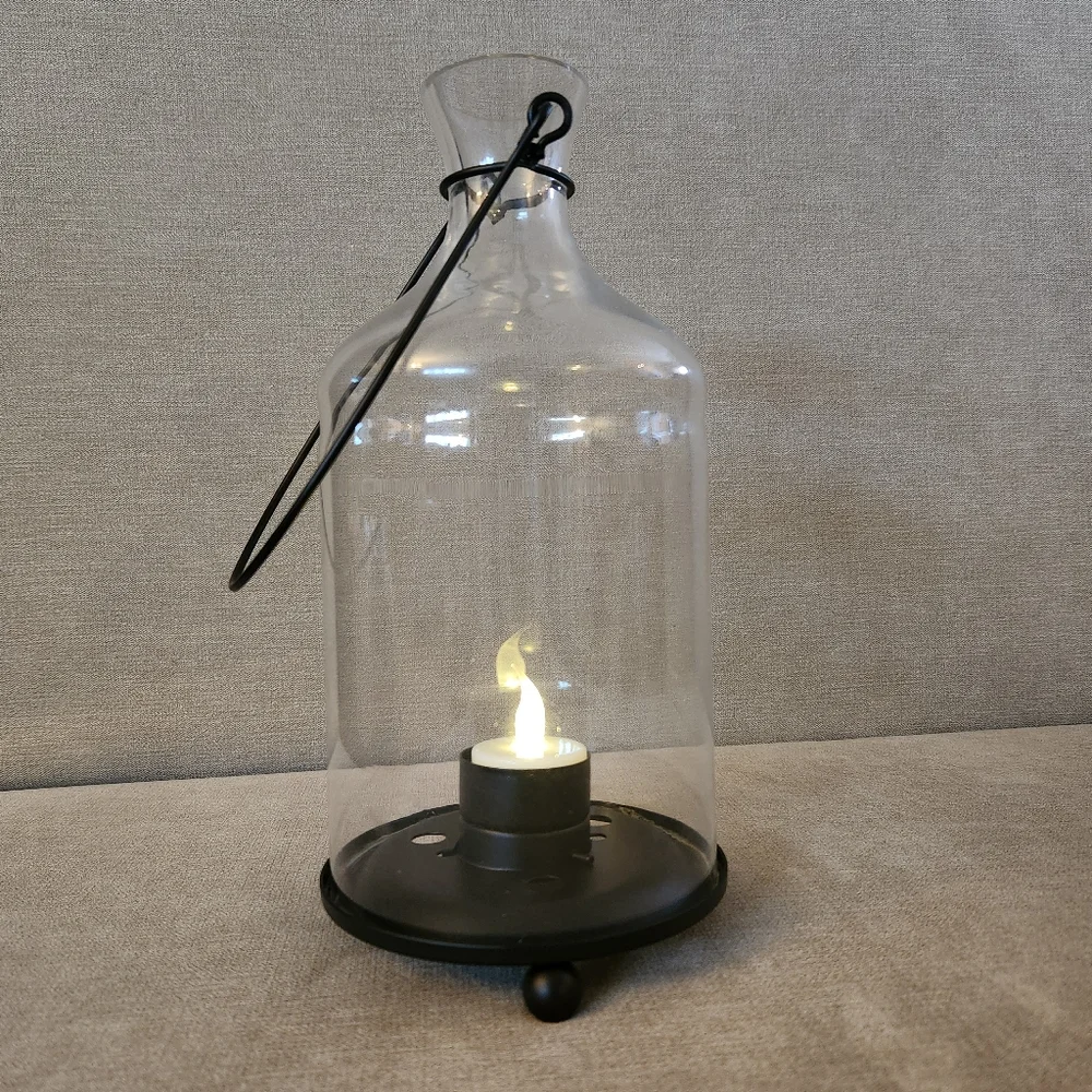 At Home America Warm Spirit Lantern -- Glass Tealight Holder with Metal Base